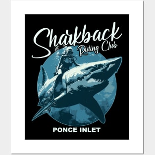 Sharkback Riding Ponce Inlet Florida Funny Shark Posters and Art